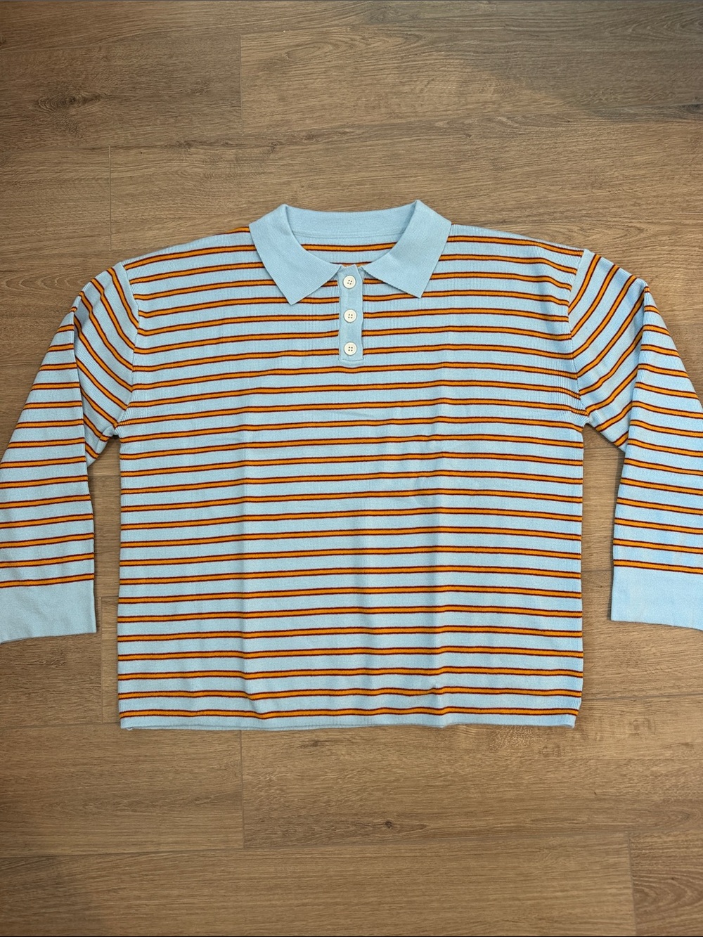 Light Blue & Orange Striped Polo Sweater